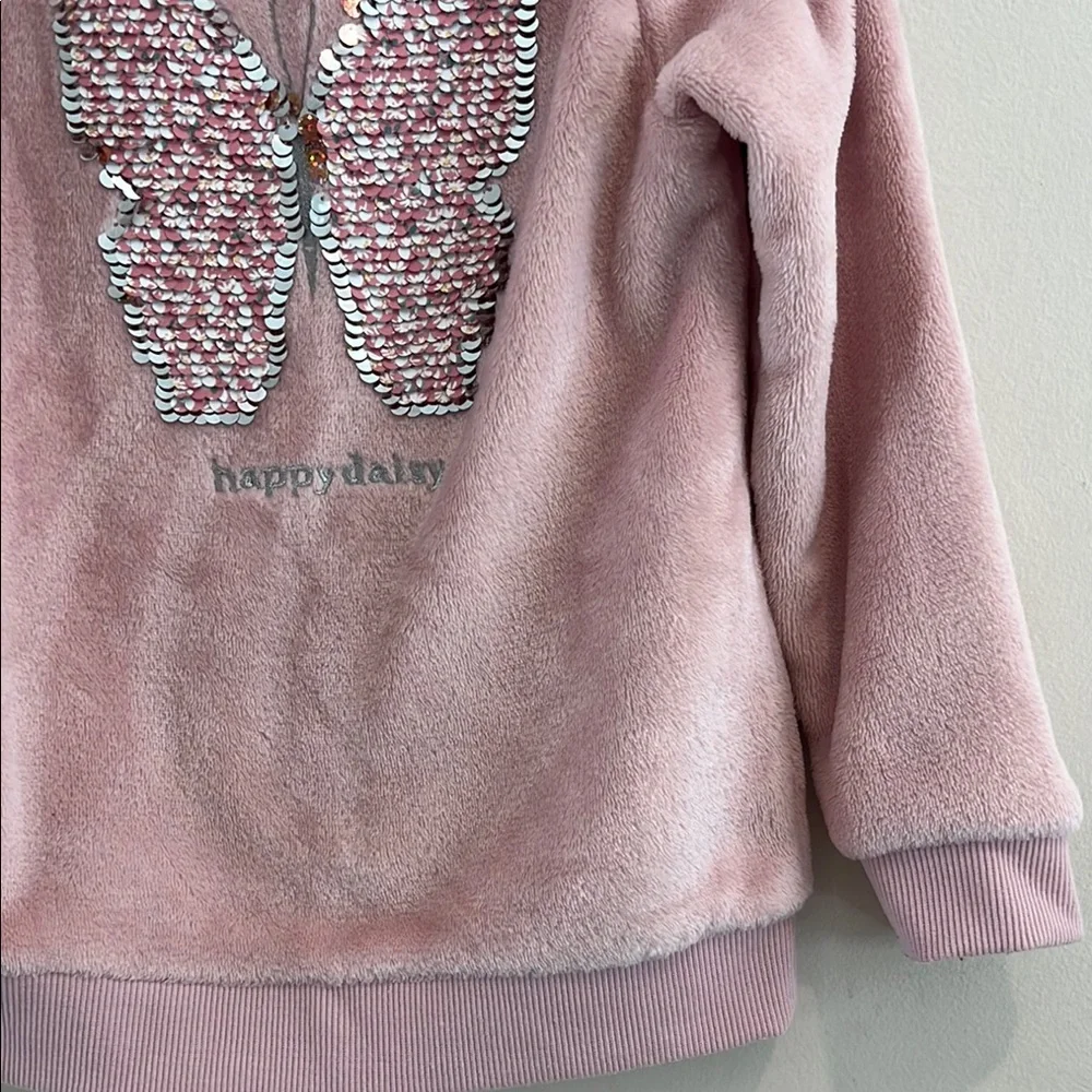 H&M Girls Pink Sequin Butterfly Kids Sweatshirt Size 4-6 - Picture 4 of 7